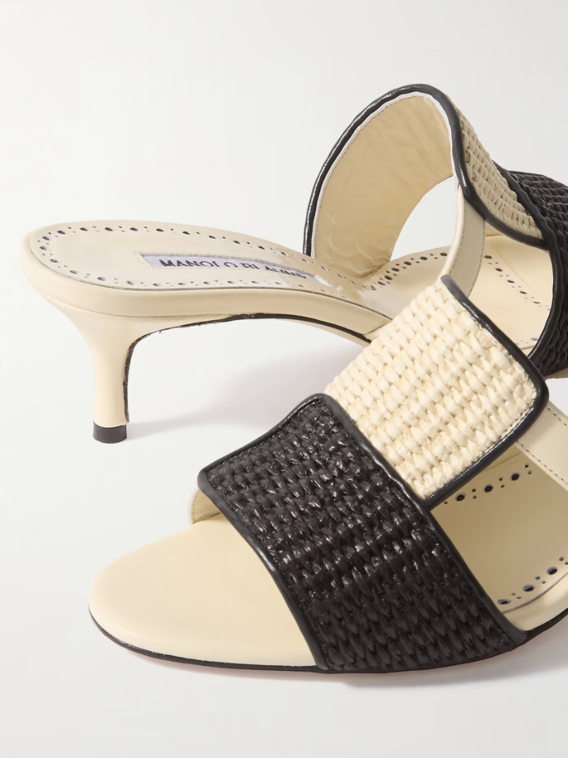 Fabiolamu 50 cutout leather-trimmed two-tone raffia mules Fabiolamu 50 cutout leather-trimmed two-tone raffia mules