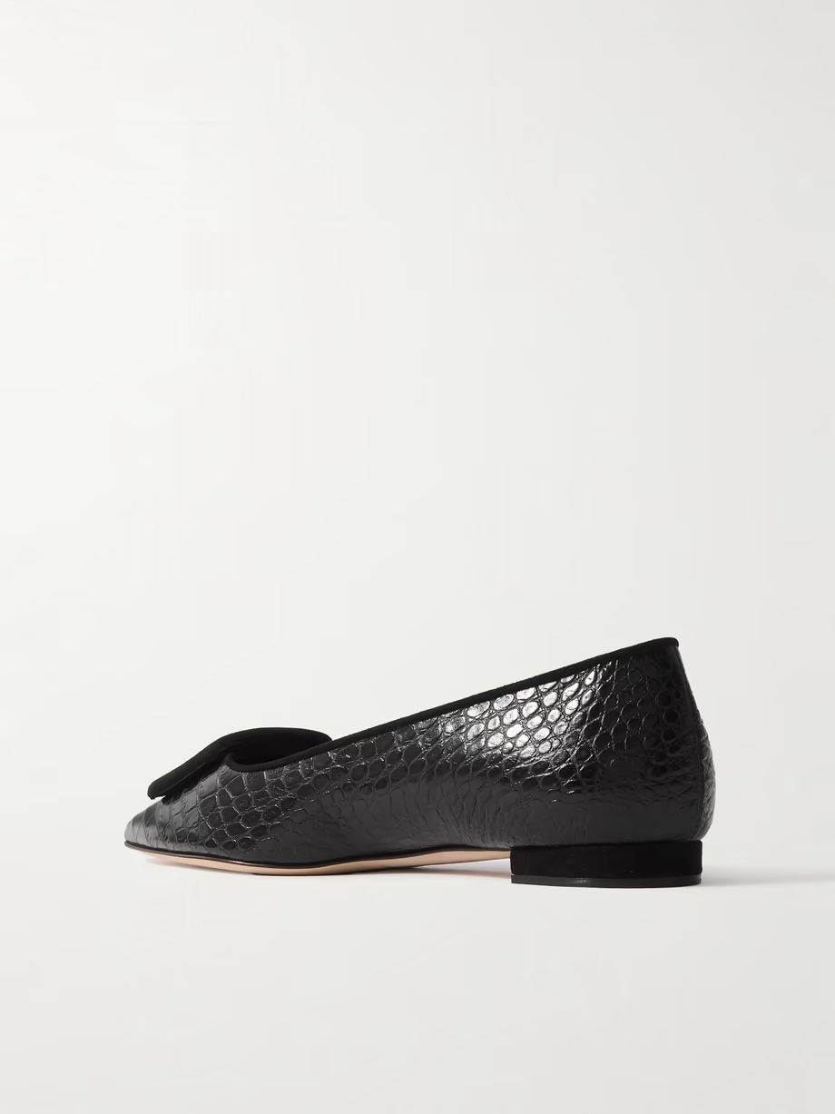 Maysale 10 buckled suede-trimmed croc-effect leather point-toe flats