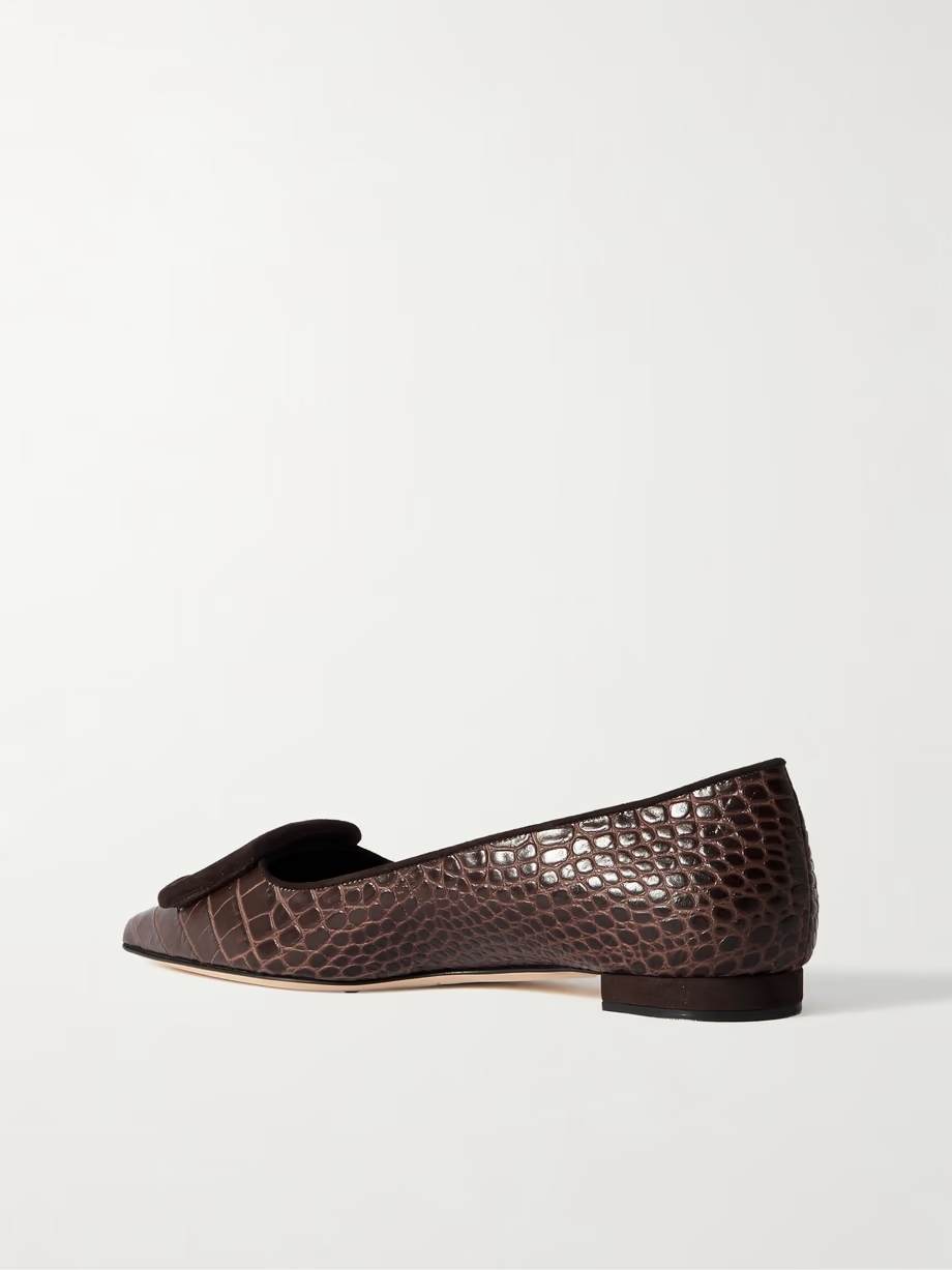 Maysale 10 buckled suede-trimmed croc-effect leather point-toe flats