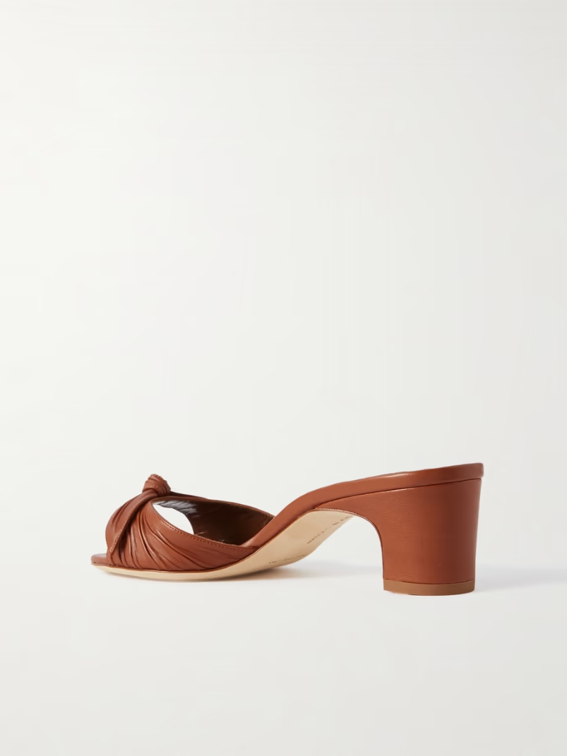 Lolloso 50 bow-detailed ruched leather mules