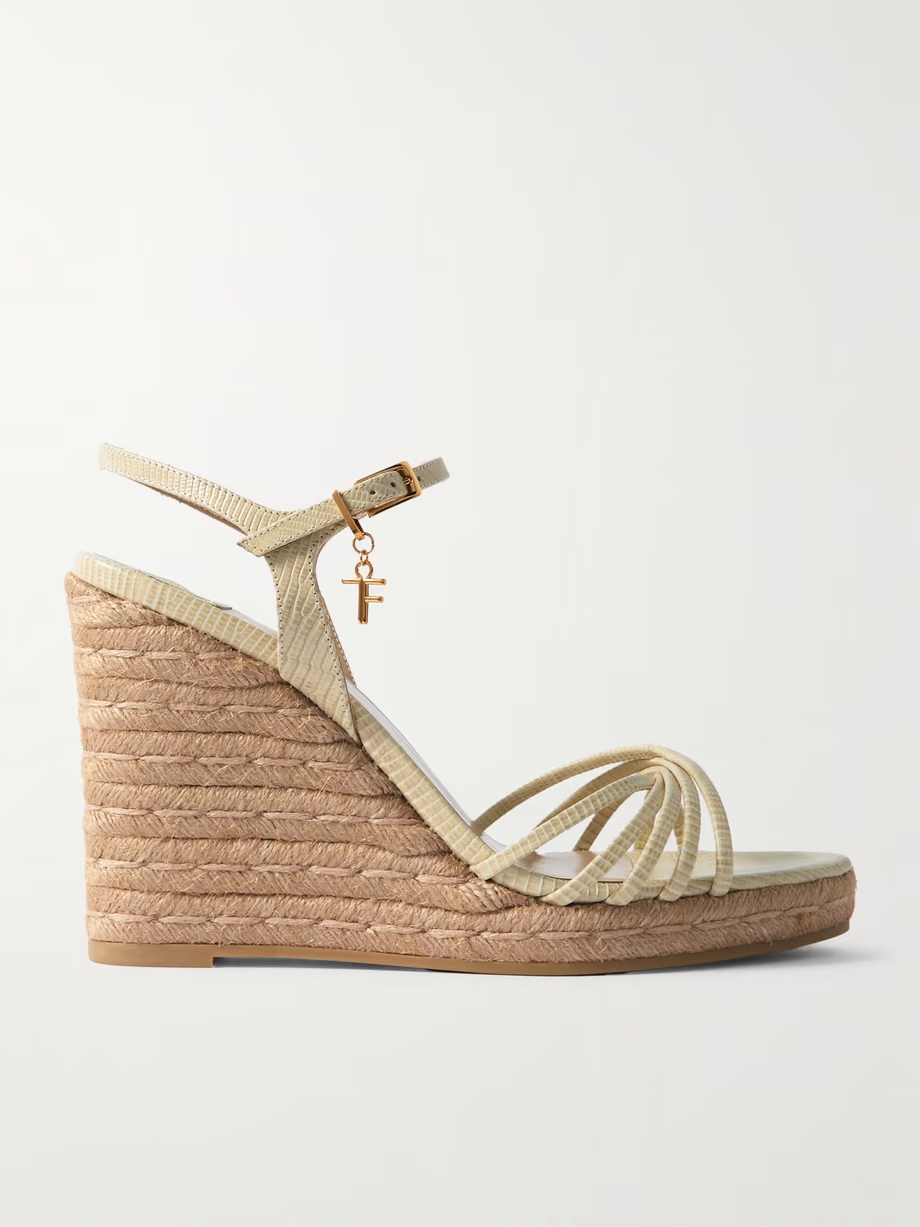 Cabana lizard-effect leather espadrille wedge sandals