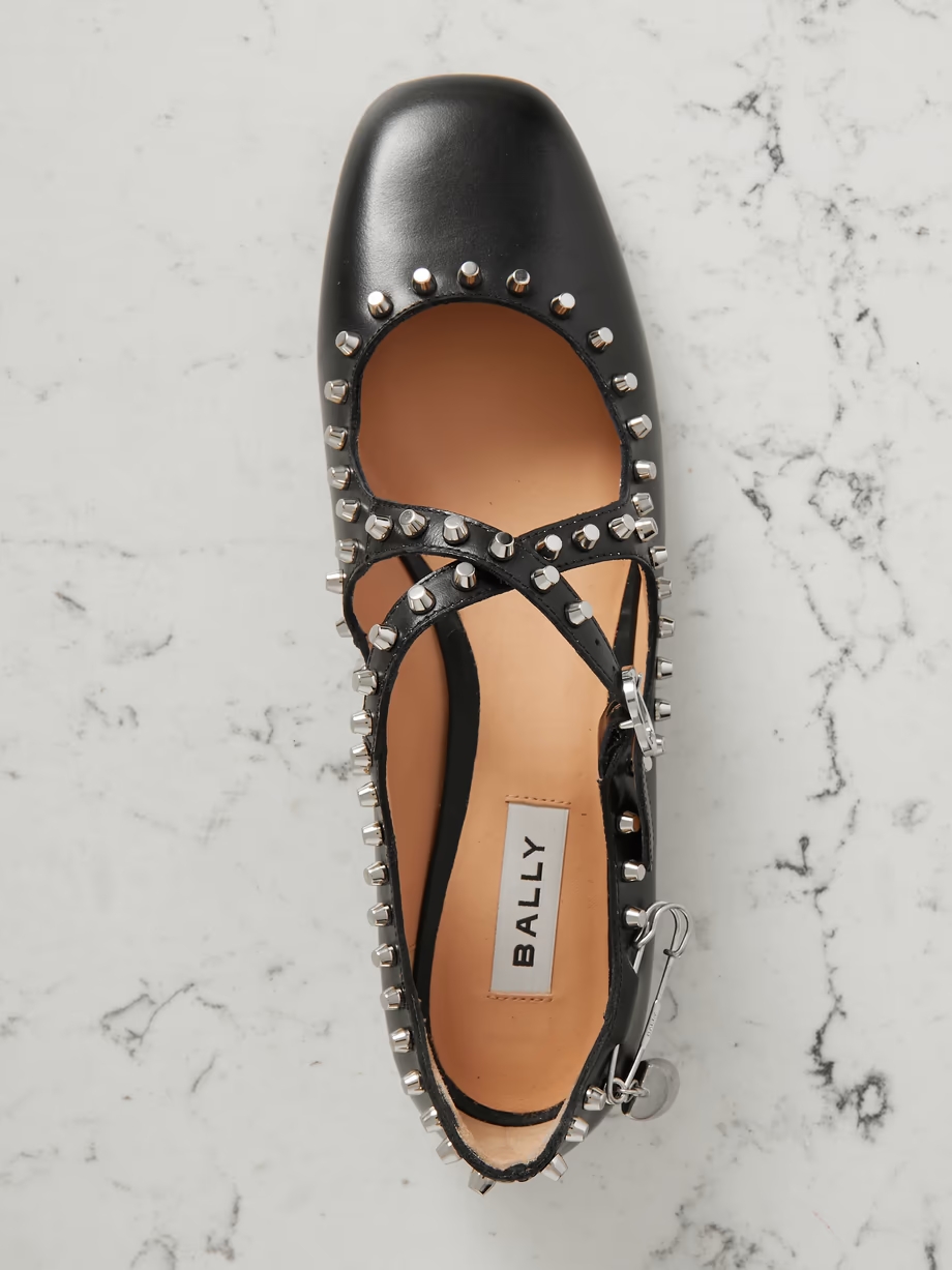 Embellished studded leather ballet flats