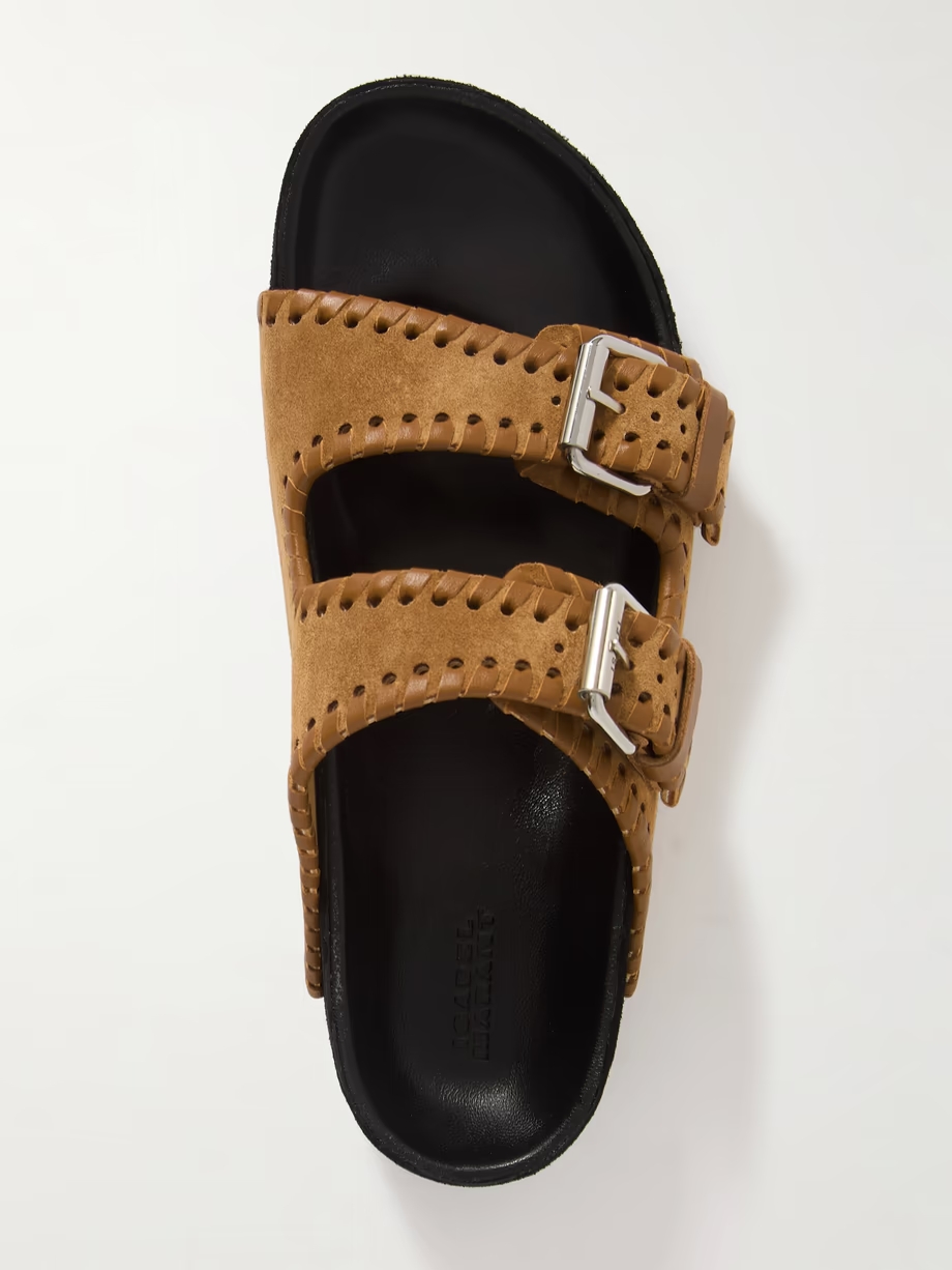 Lennyo leather-trimmed suede slides