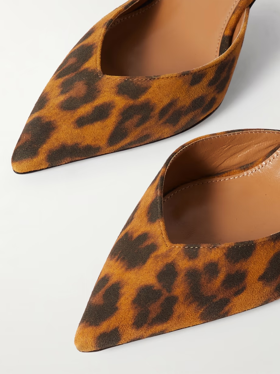 Beyond leather-trimmed leopard-print suede pumps