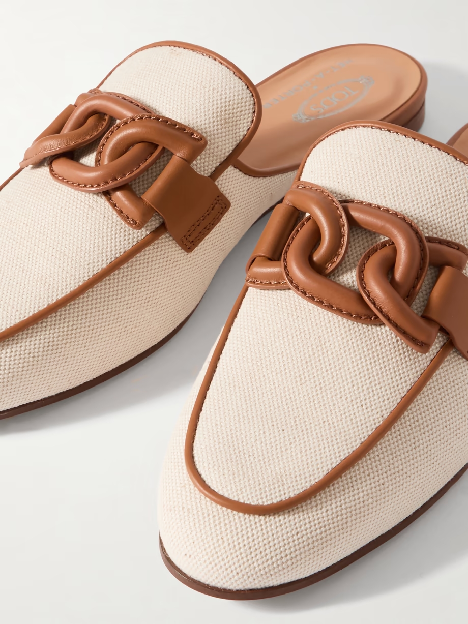 Sabot leather-trimmed canvas slippers