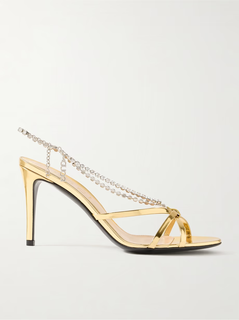 Heloise crystal-embellished metallic leather sandals Heloise crystal-embellished metallic leather sandals