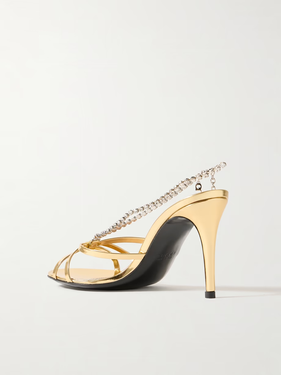 Heloise crystal-embellished metallic leather sandals Heloise crystal-embellished metallic leather sandals