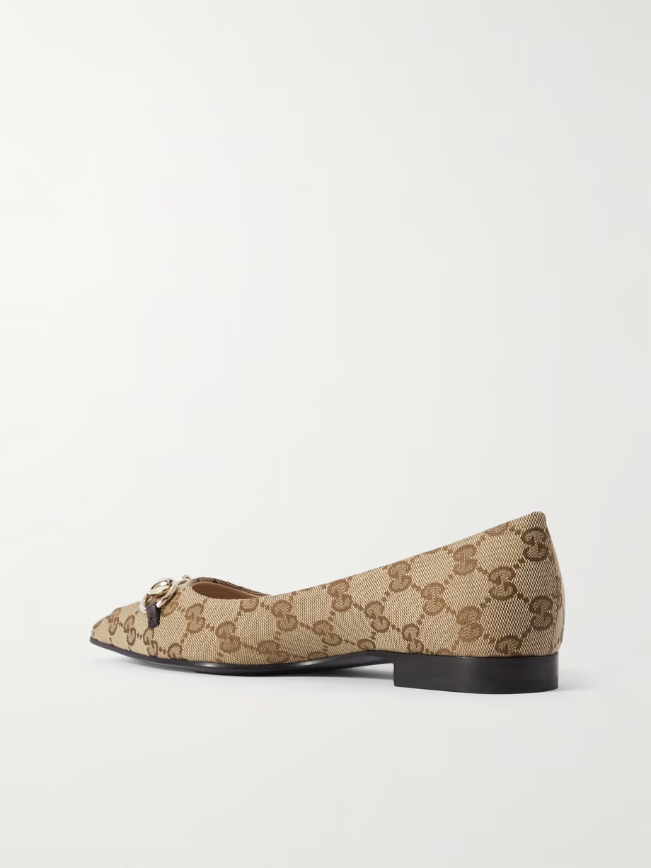 Erin horsebit-embellished canvas-jacquard point-toe flats