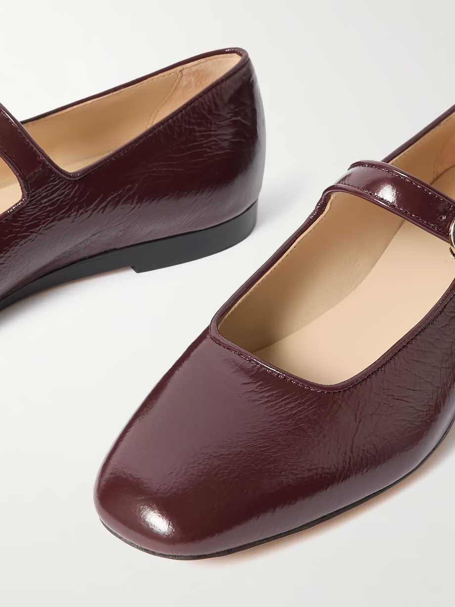 Crinkled patent-leather Mary Jane ballet flats