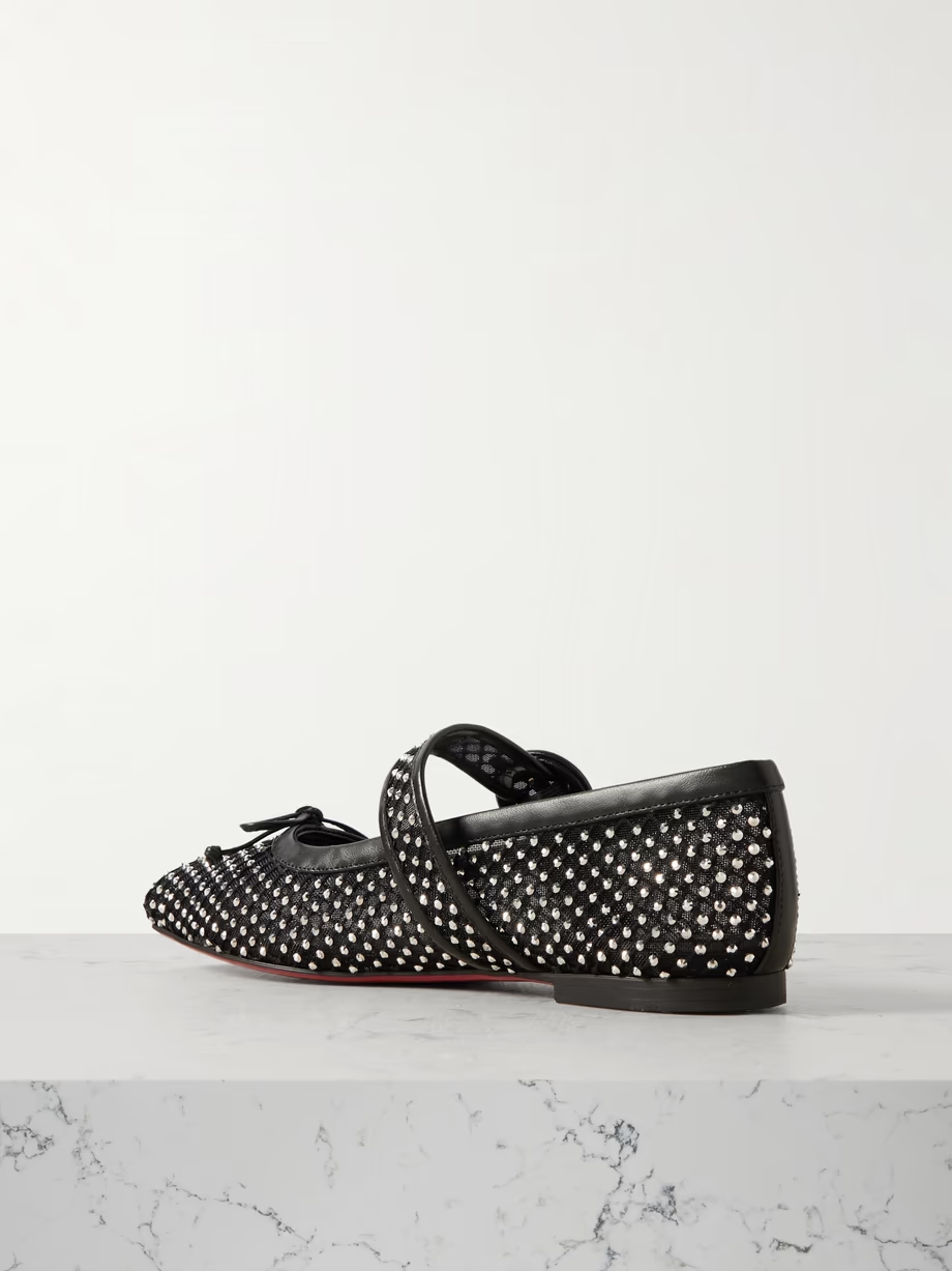 Mamastrapitina crystal-embellished leather-trimmed mesh ballet flats