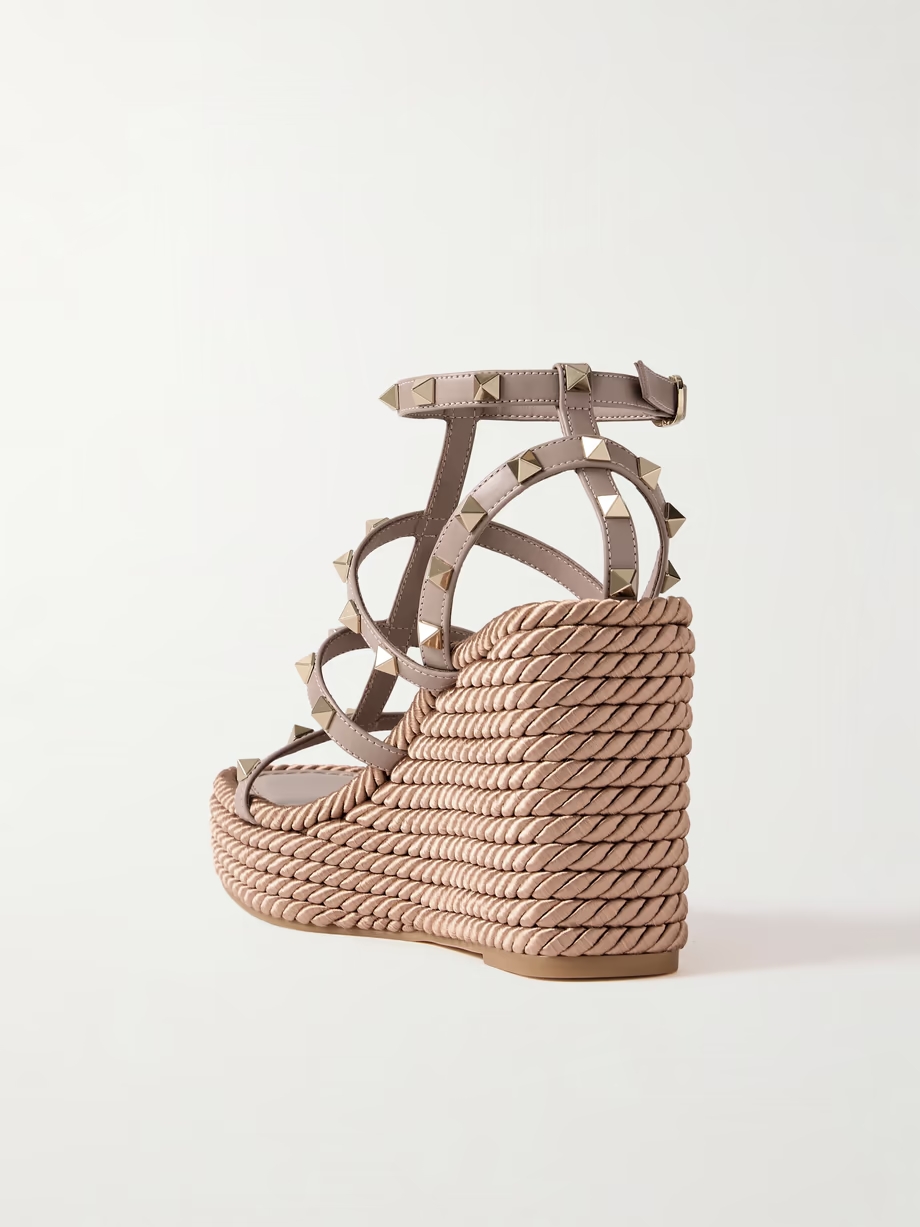 Rockstud Torchon 105 leather espadrille wedge sandals