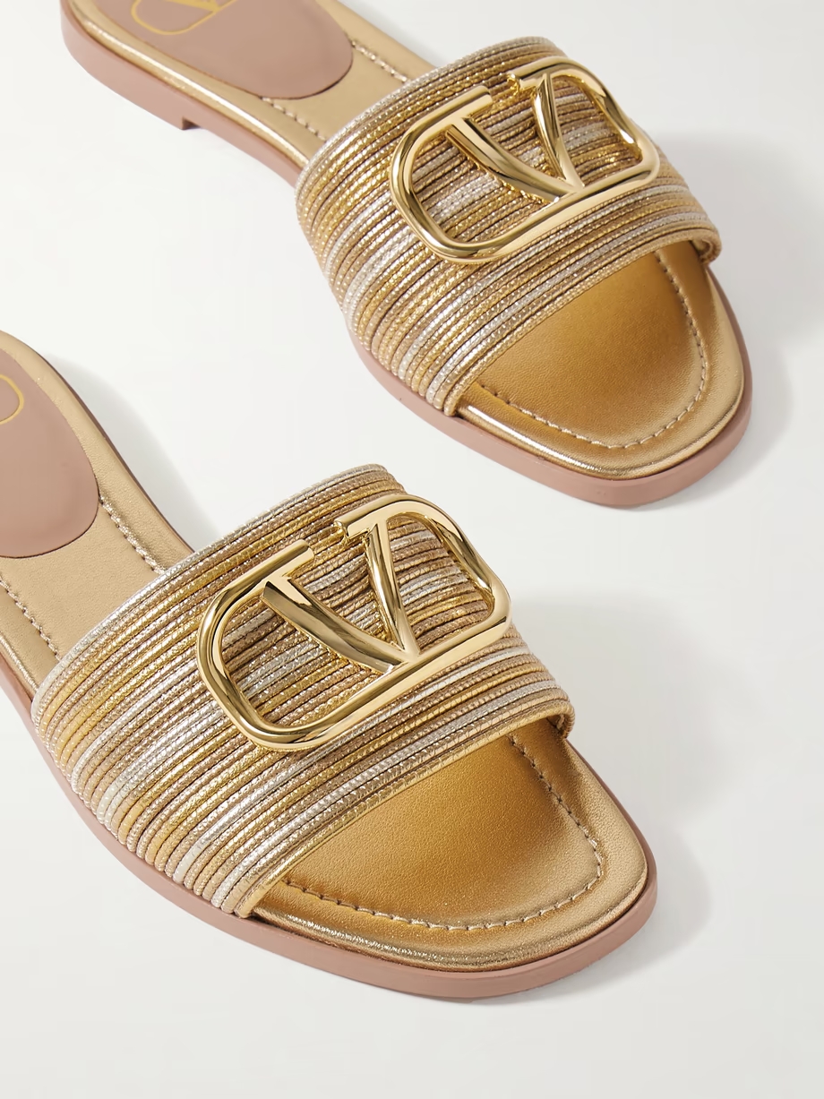 VLOGO metallic leather slides