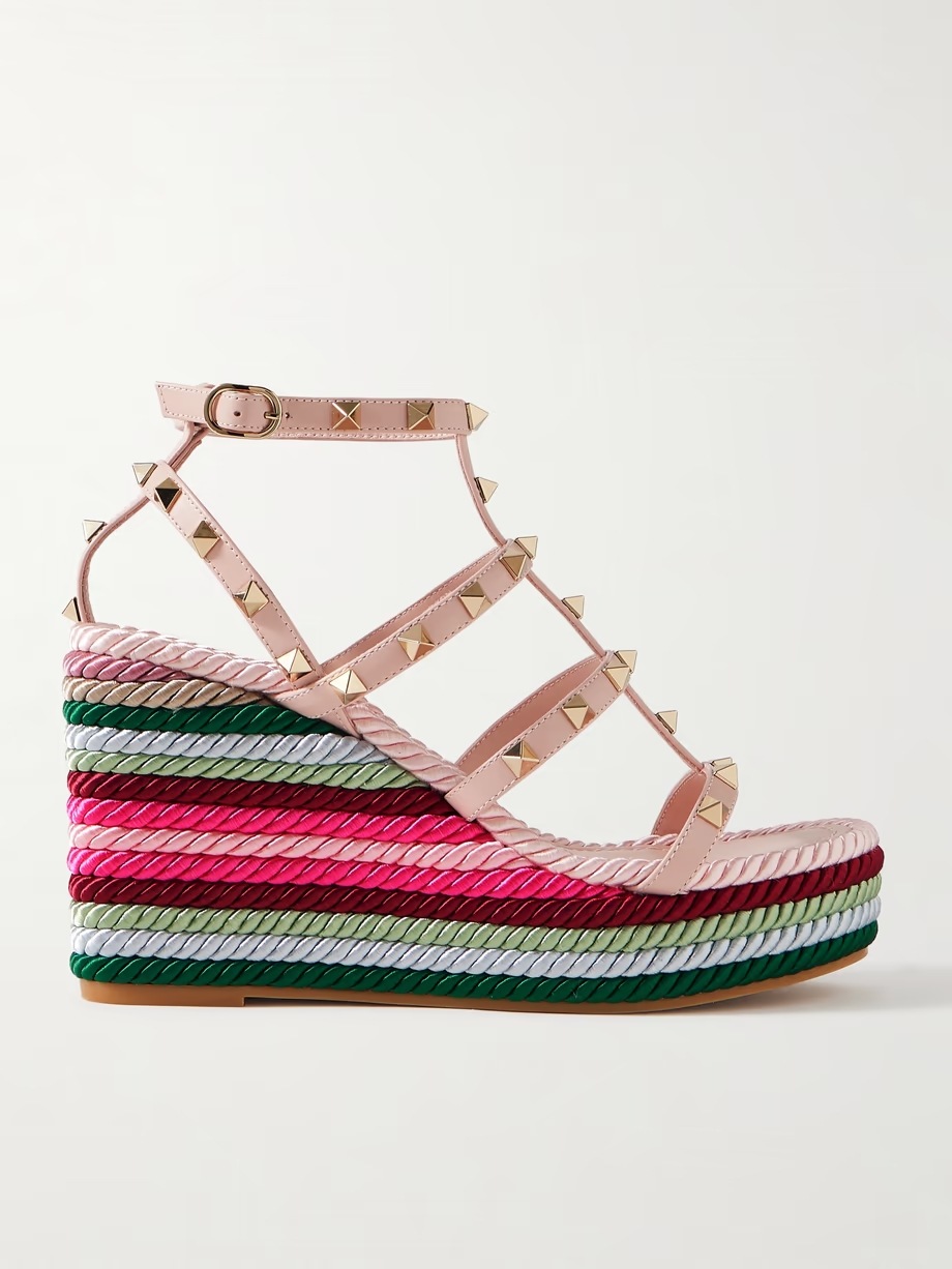 Rockstud Torchon 105 leather espadrille wedge sandals