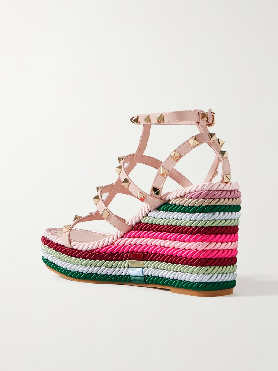 Rockstud Torchon 105 leather espadrille wedge sandals