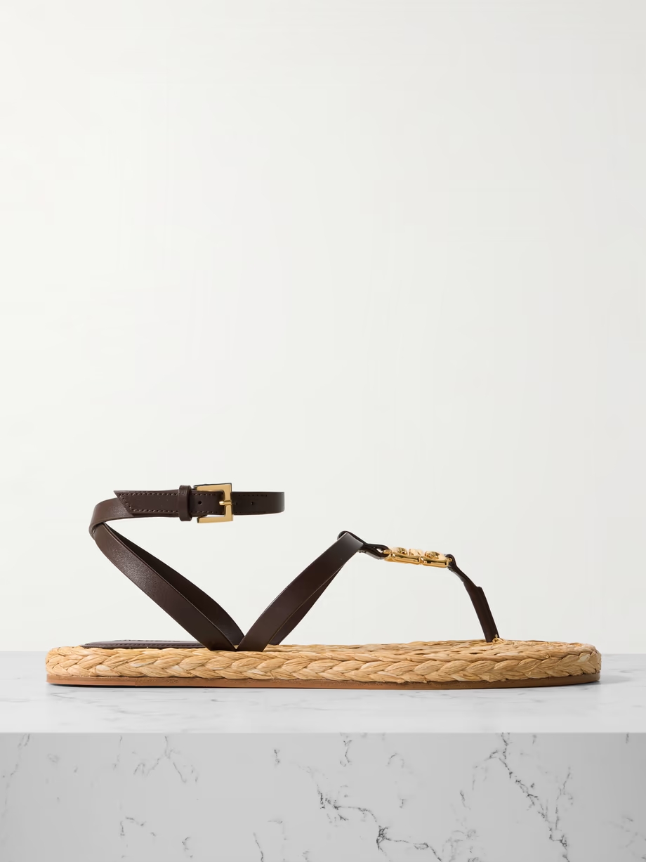 4G Liquid embellished raffia and leather sandals