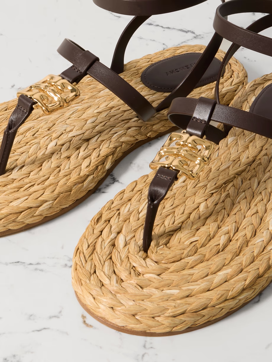 4G Liquid embellished raffia and leather sandals