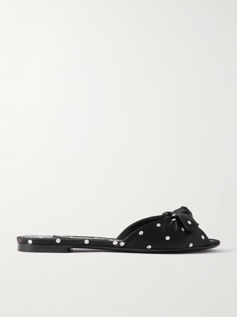 Bianca bow-embellished polka-dot satin-twill slides