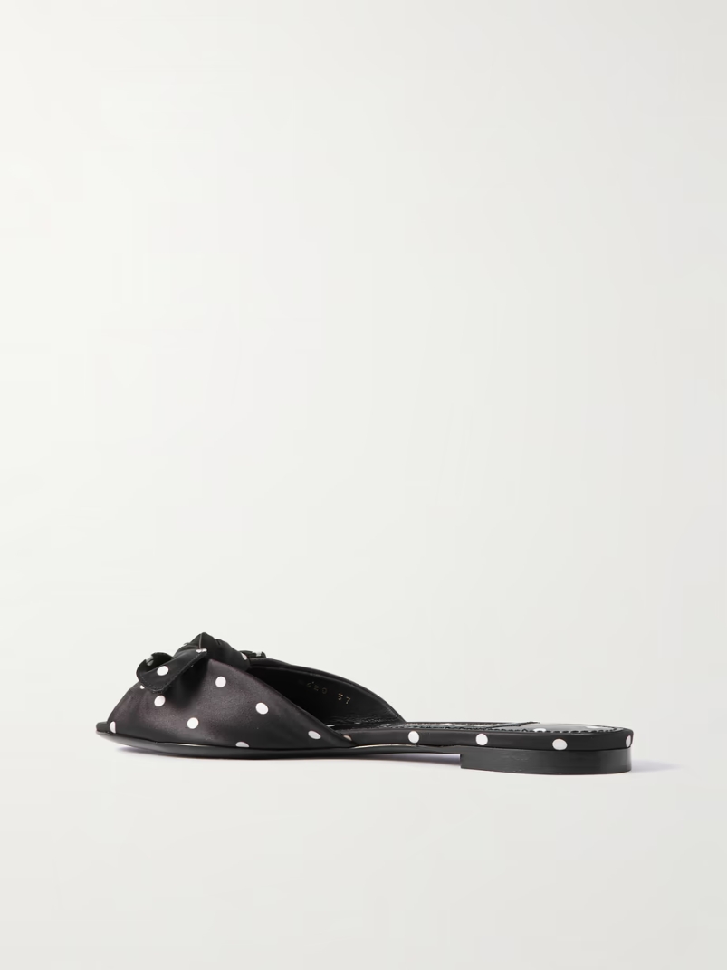 Bianca bow-embellished polka-dot satin-twill slides