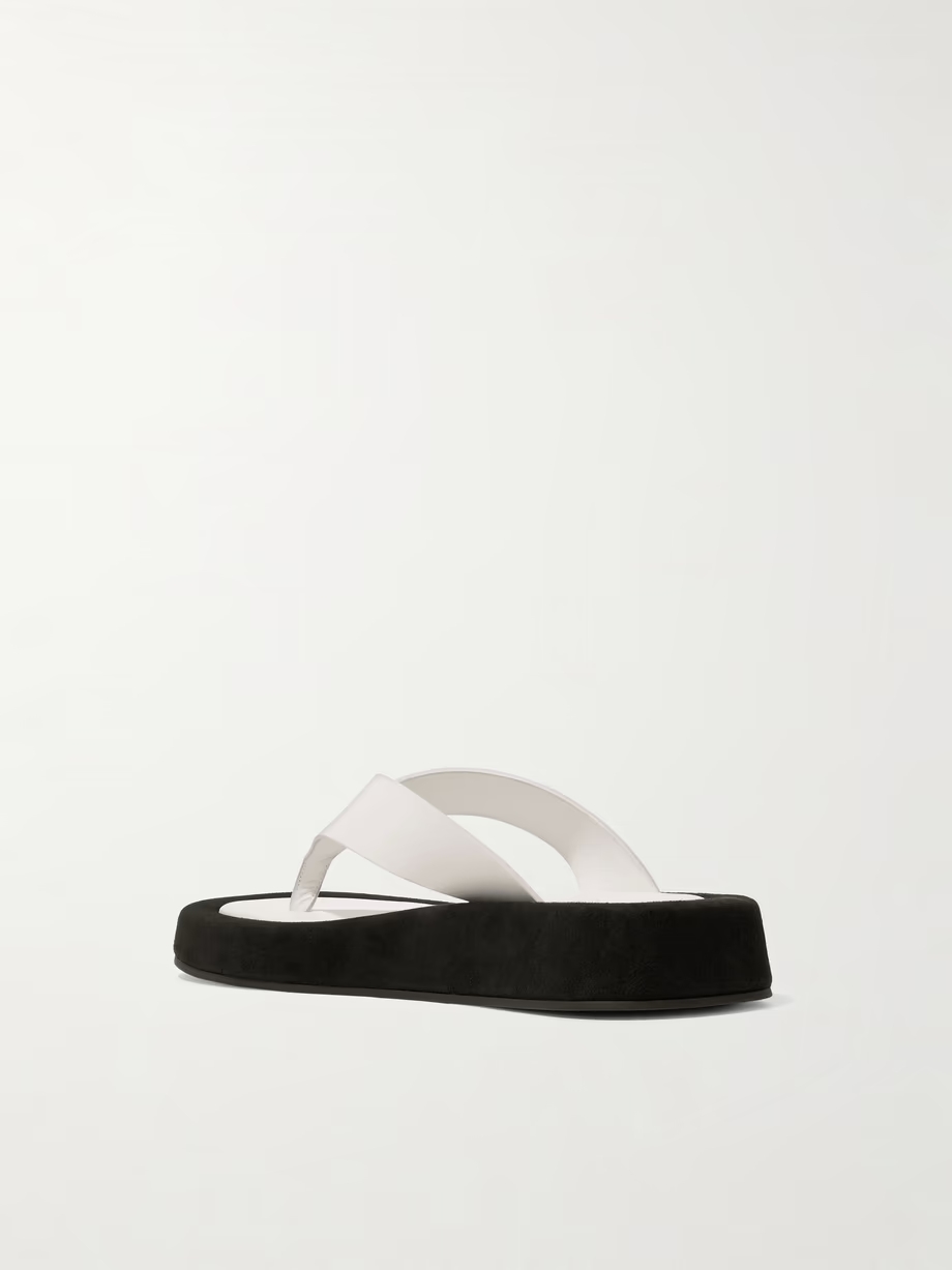 Ginza two-tone leather and suede platform flip flops