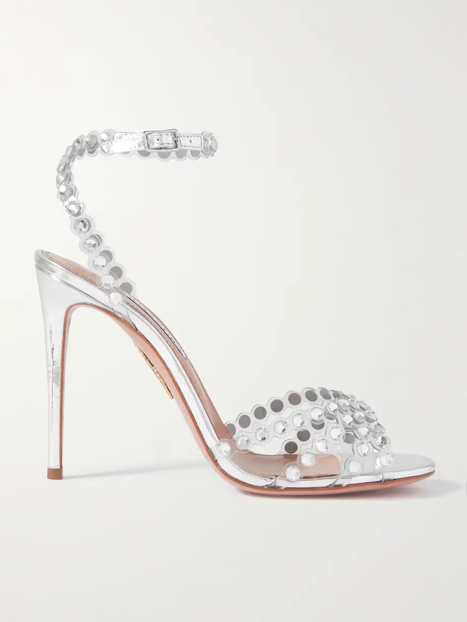 Tequila 105 crystal-embellished PVC and metallic leather sandals