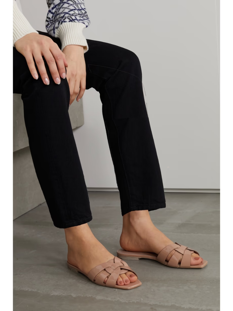 Nu Pieds woven patent-leather slides Nu Pieds woven patent-leather slides