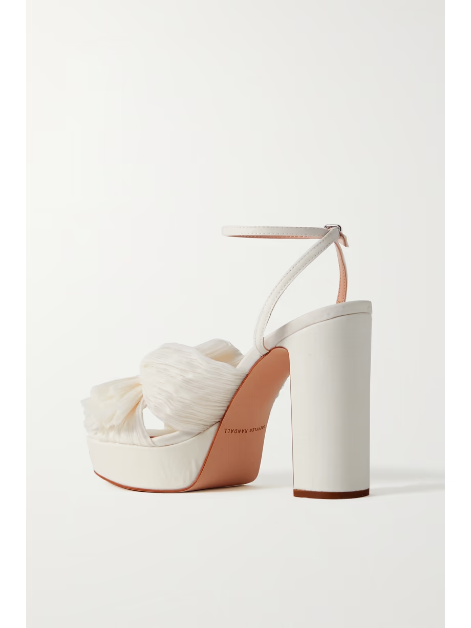 Natalia bow-embellished plissé-organza platform sandals