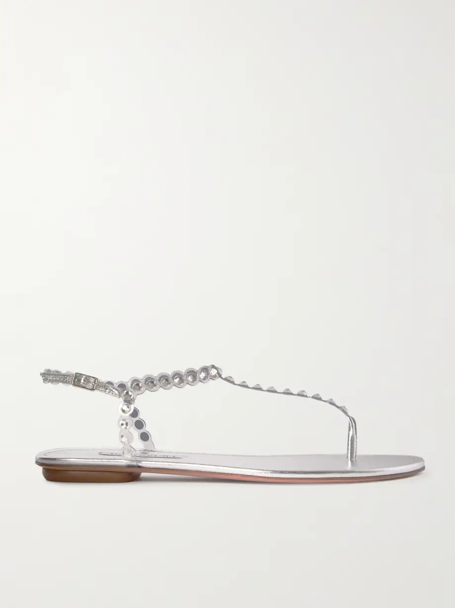 Tequila crystal-embellished PVC and metallic leather sandals