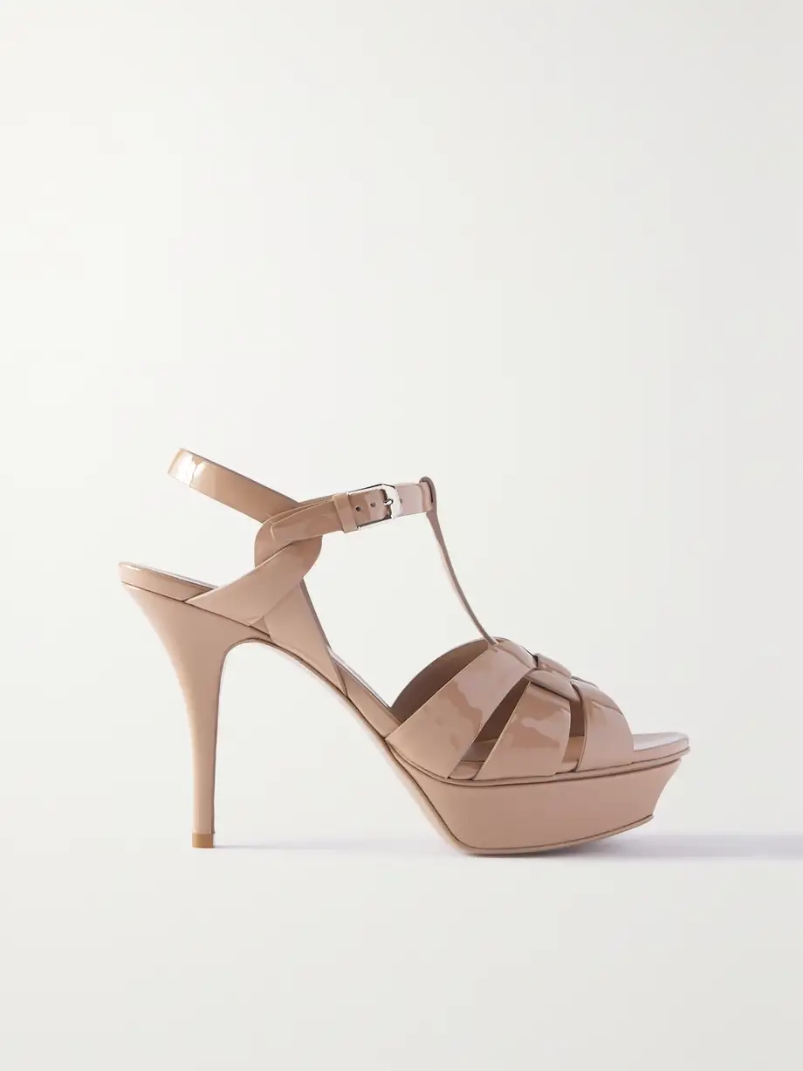 Tribute woven patent-leather platform sandals