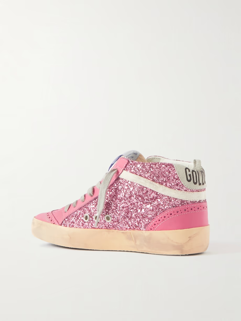 Superstar glittered distressed leather sneakers