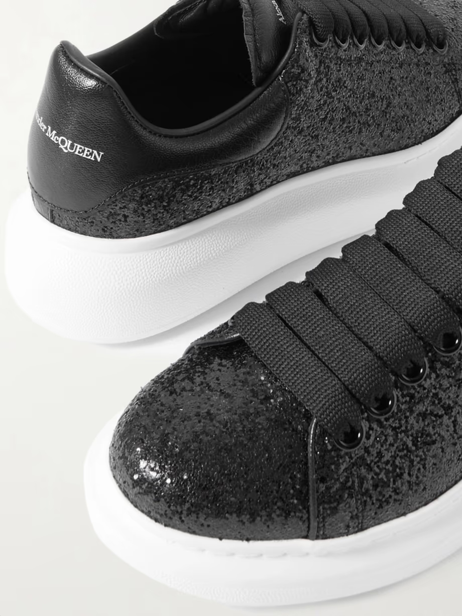 Glittered leather exaggerated-sole sneakers