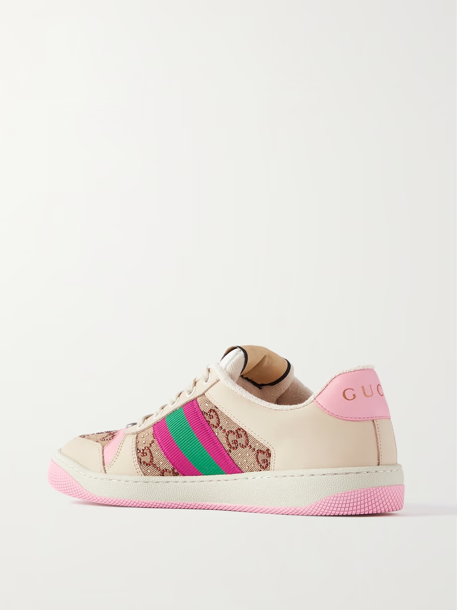 Screener embellished canvas and leather sneakers