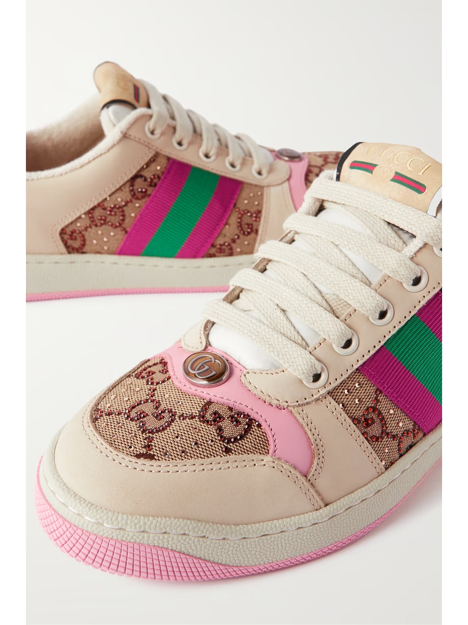 Screener embellished canvas and leather sneakers