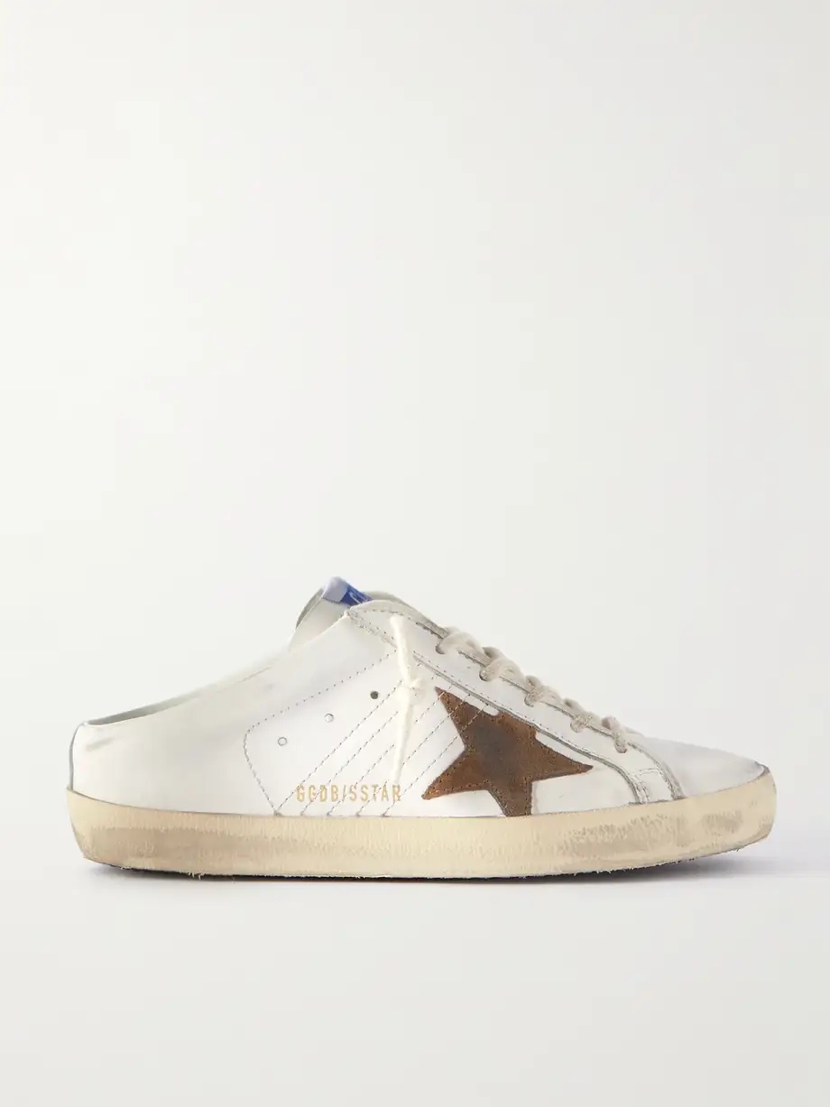 Super-Star Sabot distressed suede-trimmed leather slip-on sneakers