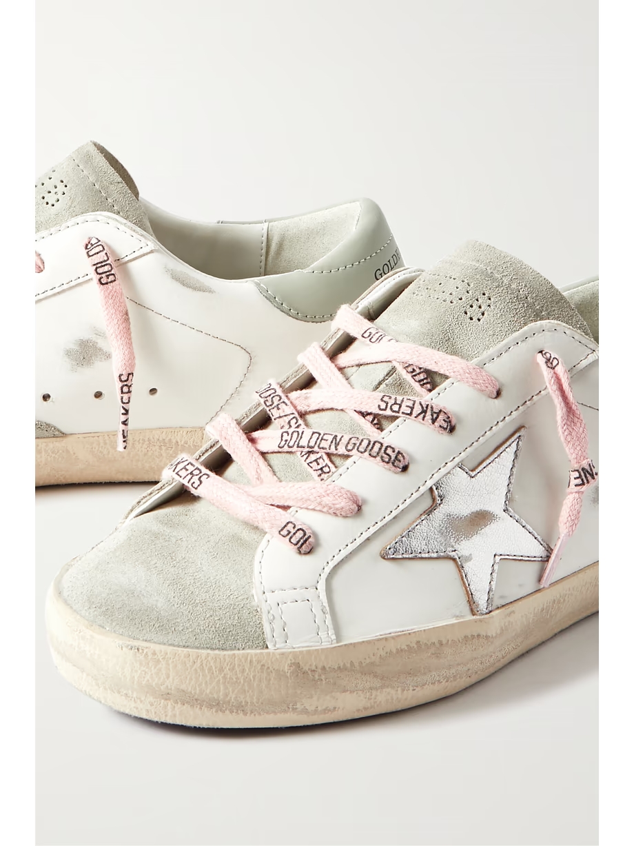 Super-Star distressed leather and suede sneakers