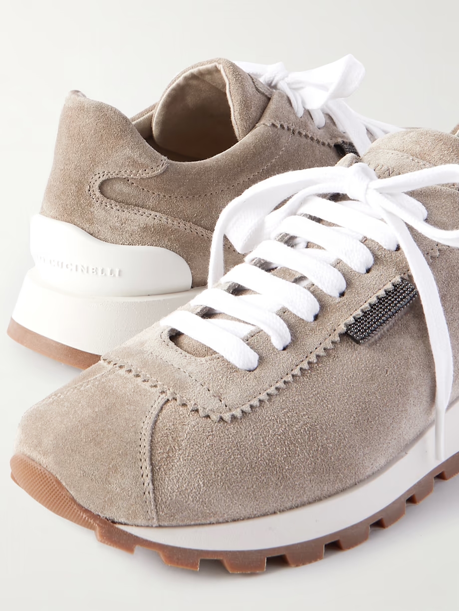 Bead-embellished suede sneakers