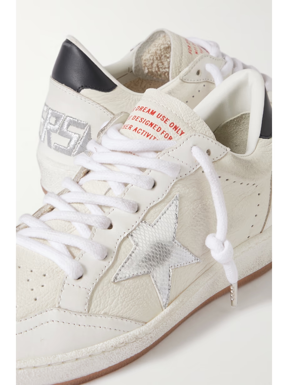 Ball Star distressed metallic-trimmed leather sneakers