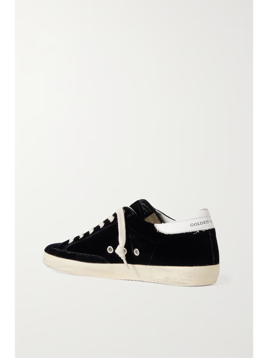 Super-Star eyelet-embellished distressed glittered leather and velvet sneakers