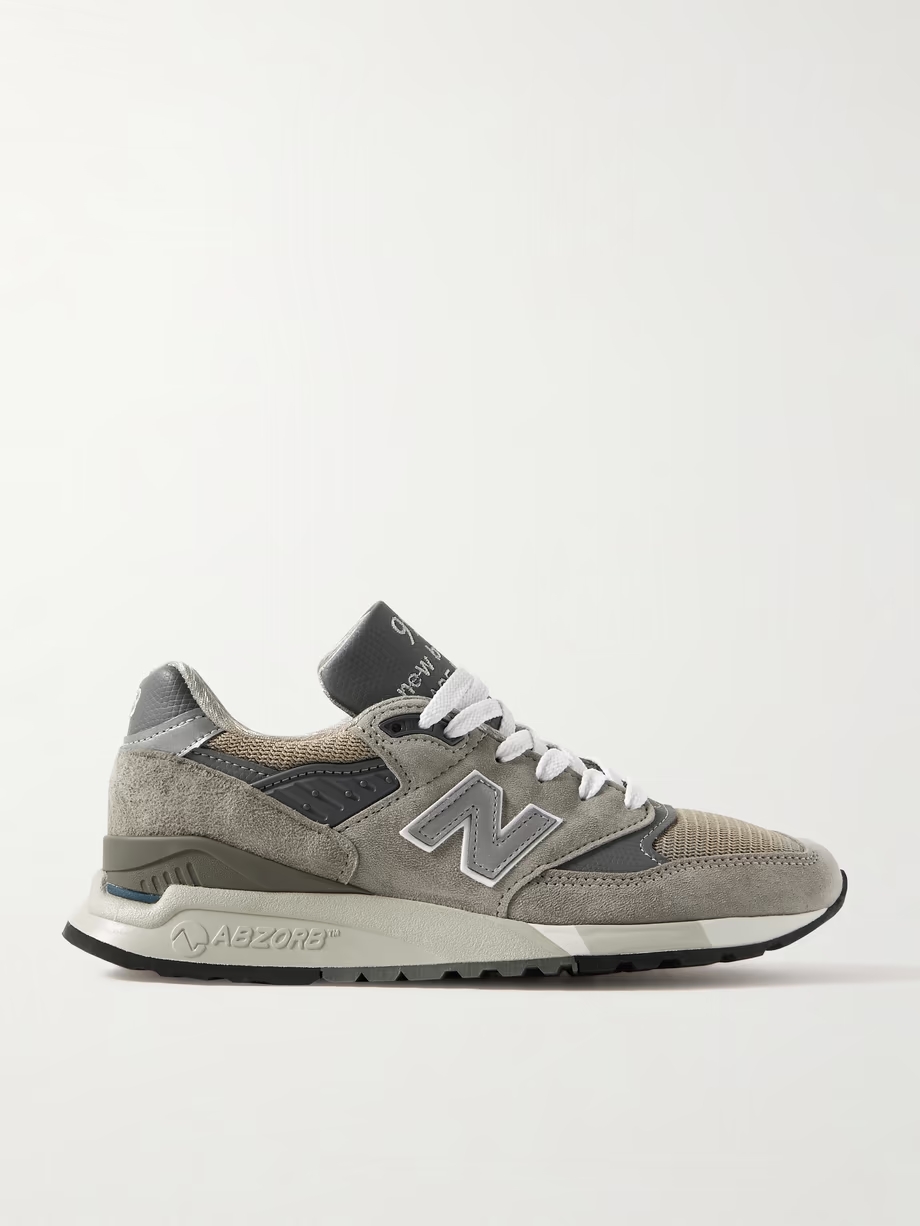 Made in USA 998 Core rubber-trimmed leather, mesh and suede sneakers