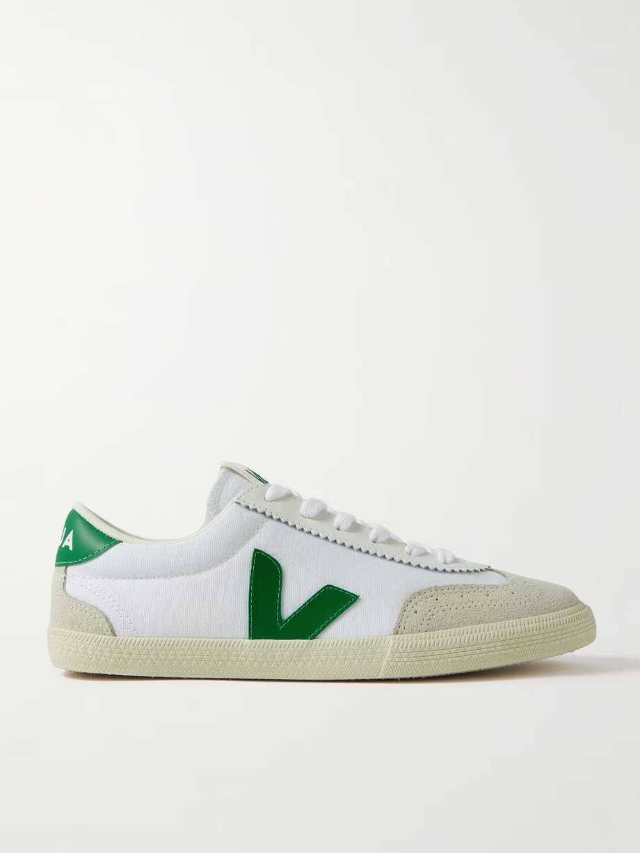 Volley leather and suede-trimmed canvas sneakers