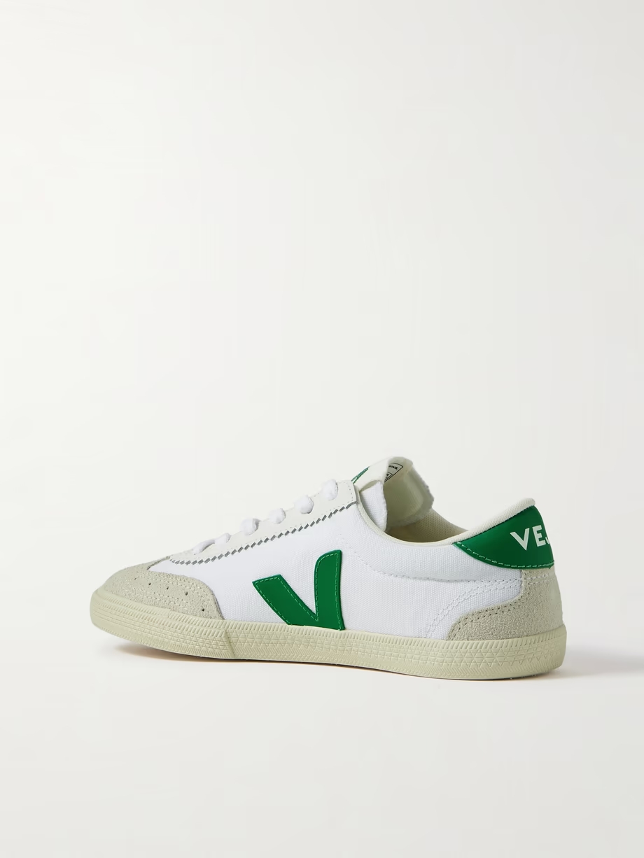 Volley leather and suede-trimmed canvas sneakers