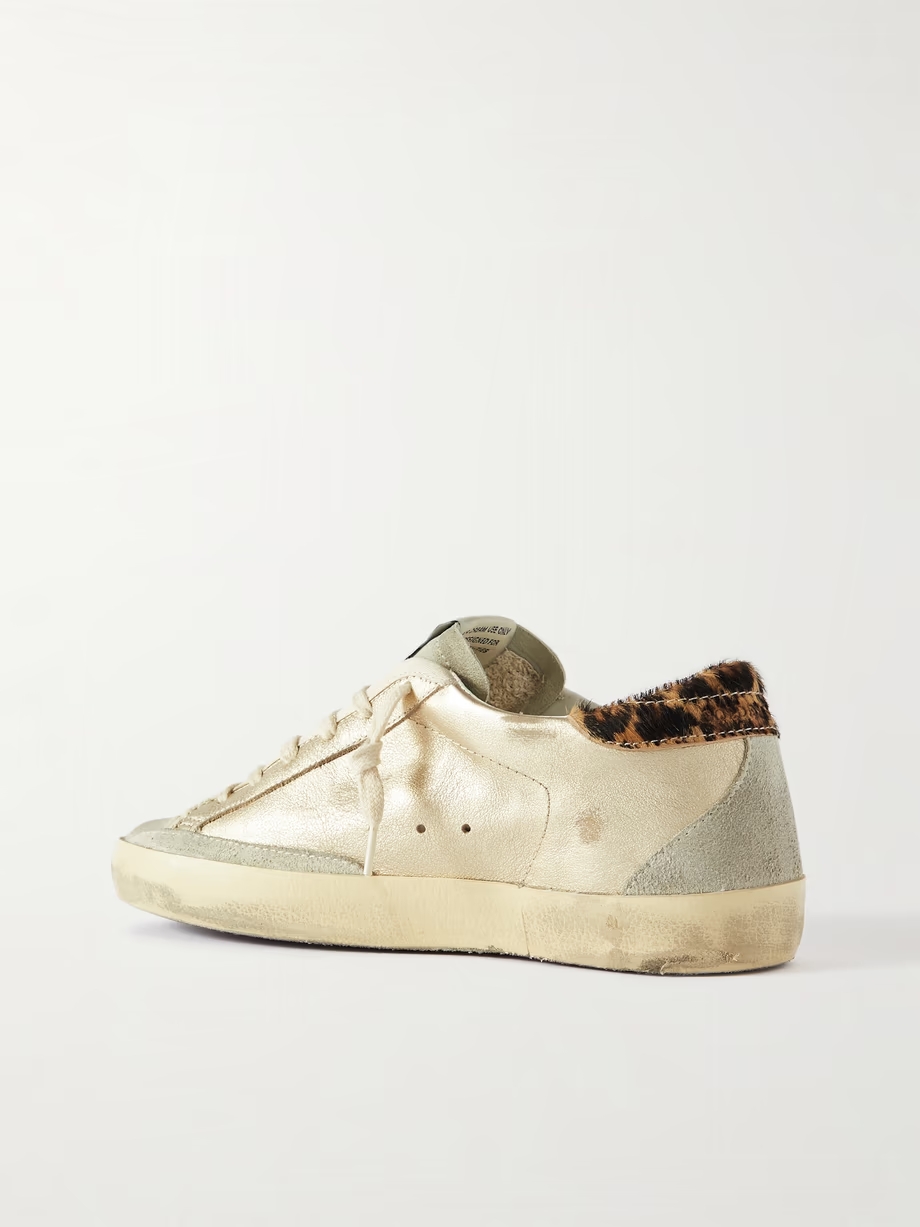 Super-Star calf hair and suede-trimmed distressed leather sneakers