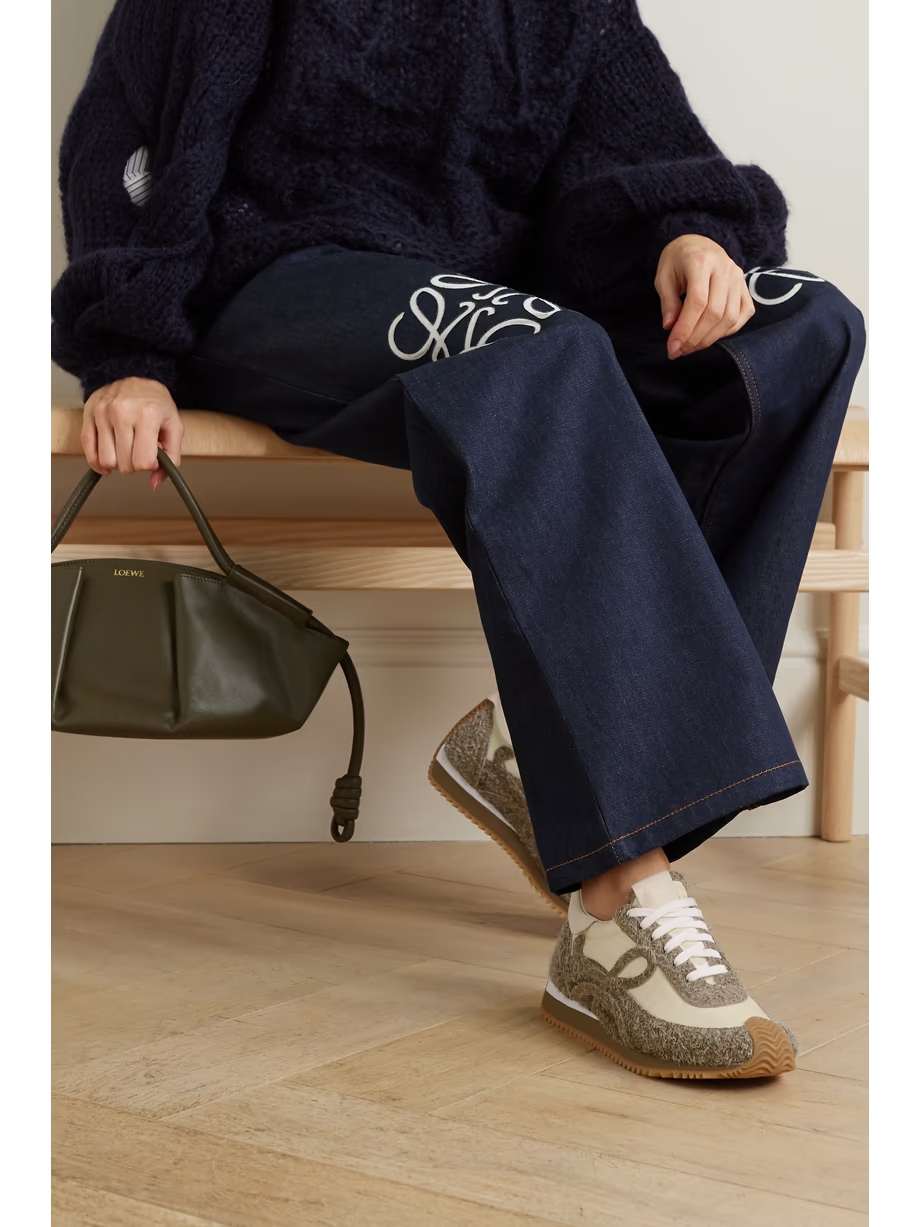 Flow Runner leather-trimmed shell and brushed suede sneakers Flow Runner leather-trimmed shell and brushed suede sneakers