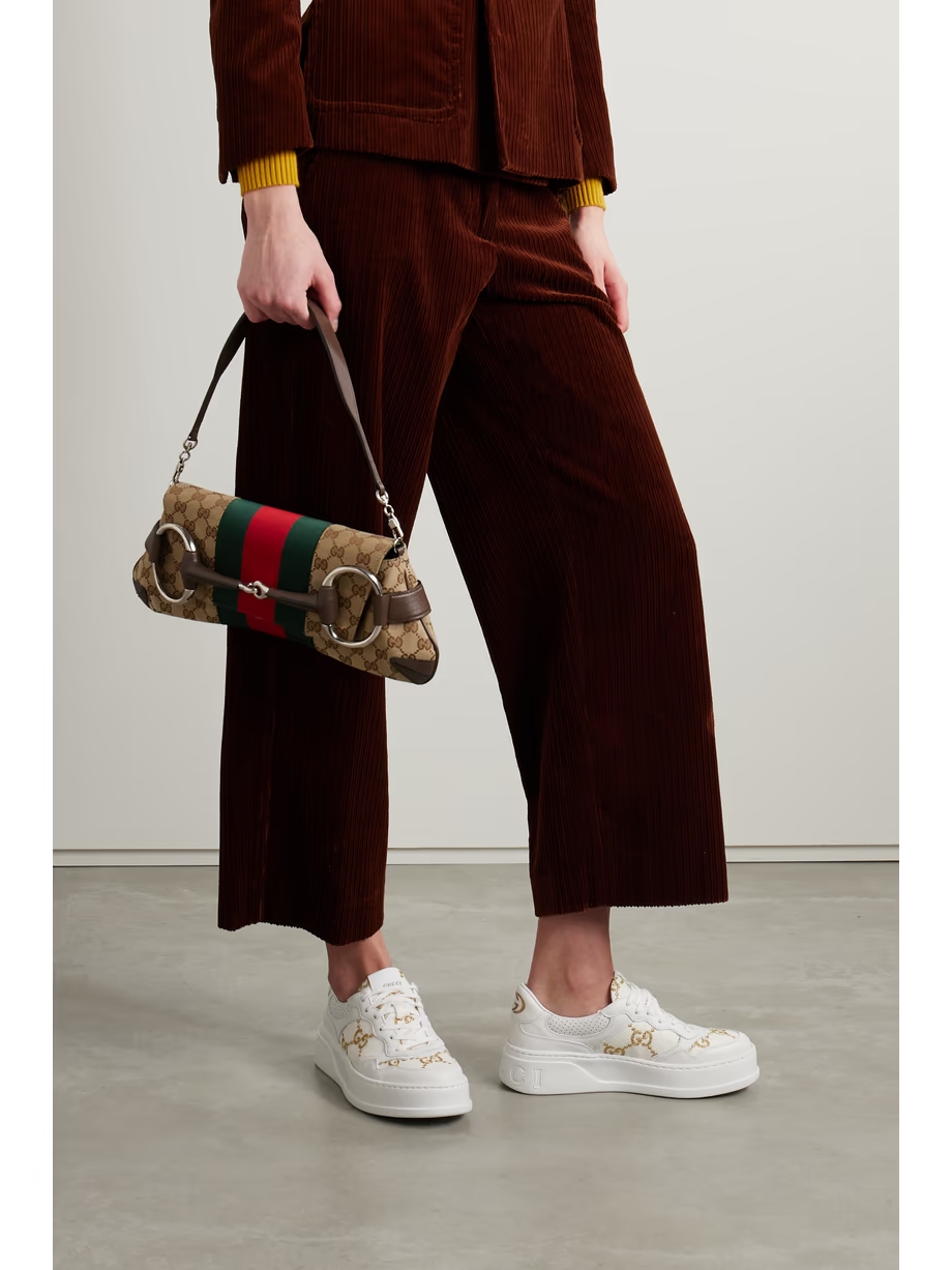 Leather and metallic embroidered canvas platform sneakers Leather and metallic embroidered canvas platform sneakers