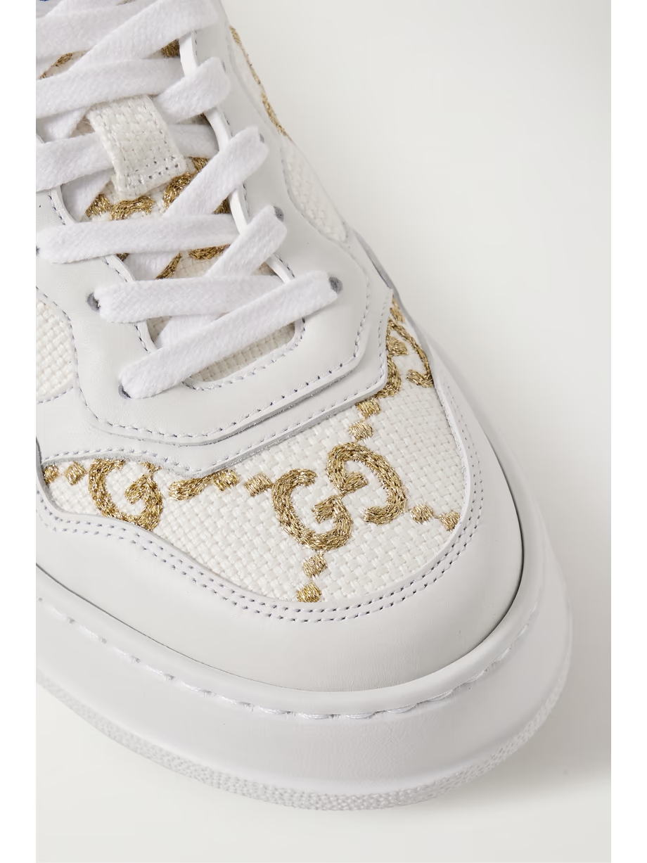 Leather and metallic embroidered canvas platform sneakers Leather and metallic embroidered canvas platform sneakers