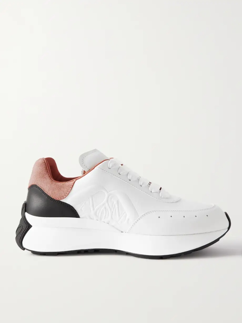 Sprint Runner embossed suede-trimmed leather exaggerated-sole sneakers