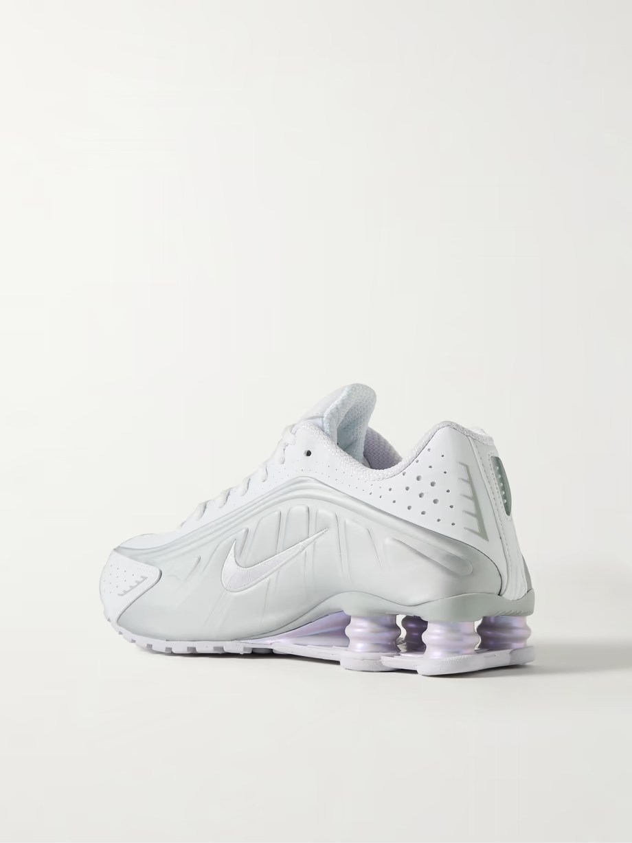 Shox R4 metallic leather and mesh sneakers