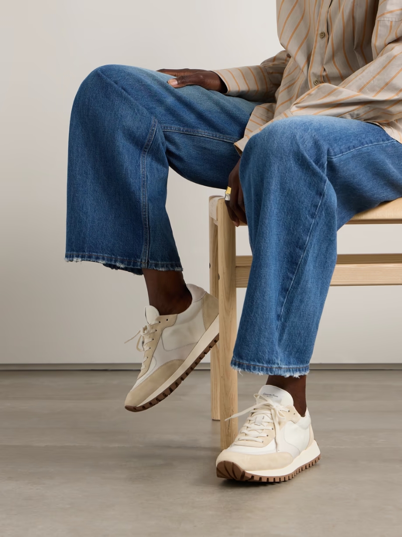 Gravel suede, leather and shell sneakers