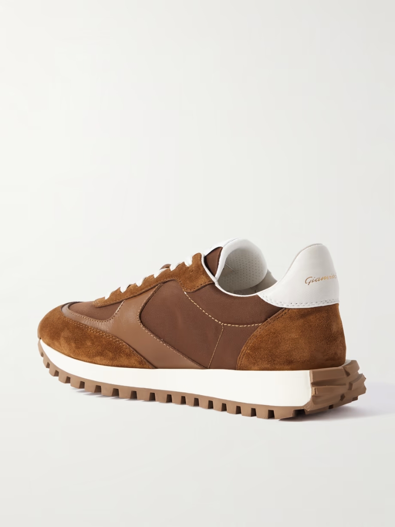 Gravel suede, leather and shell sneakers