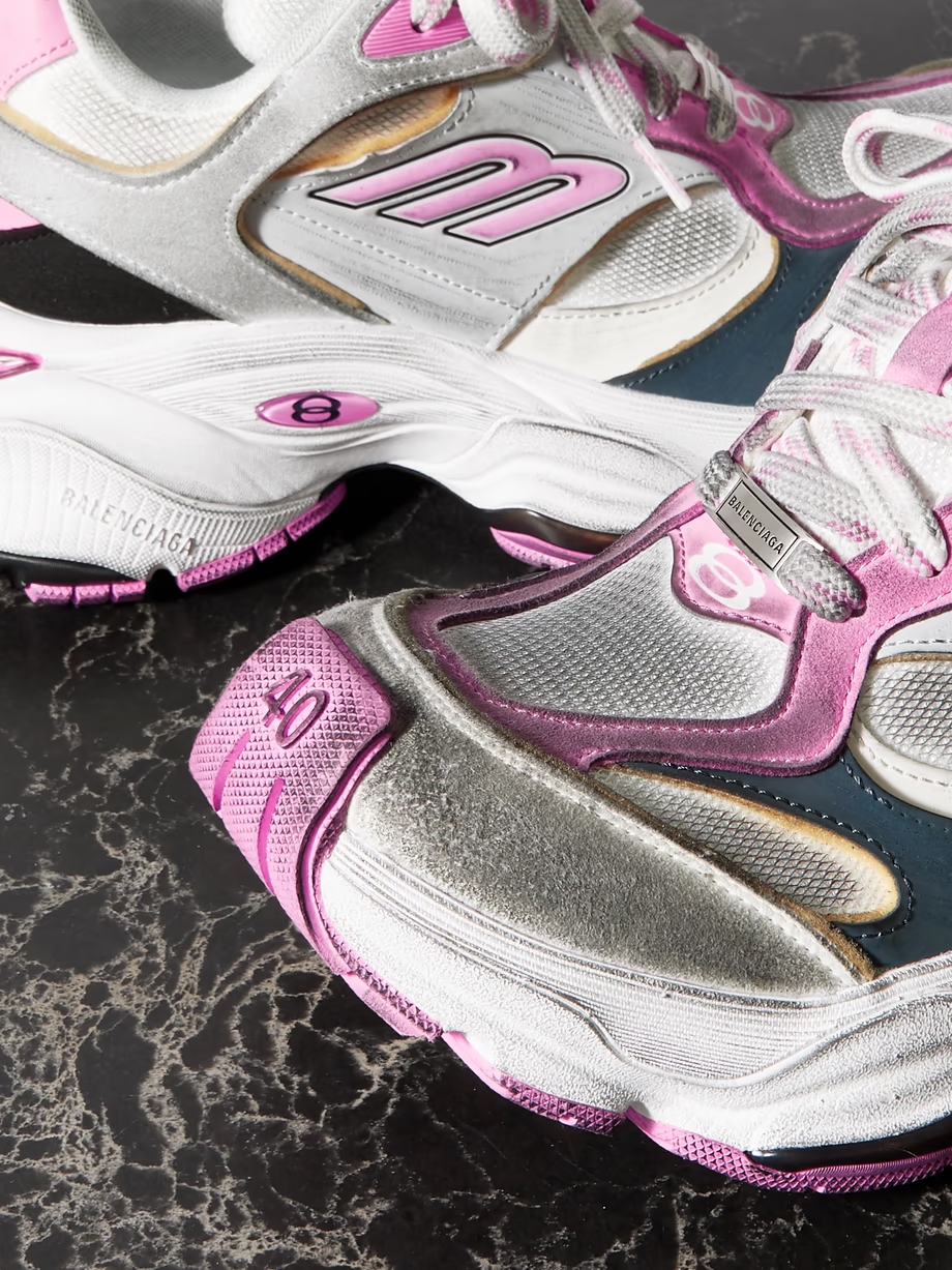 Cargo distressed rubber-trimmed faux suede and mesh sneakers Cargo distressed rubber-trimmed faux suede and mesh sneakers