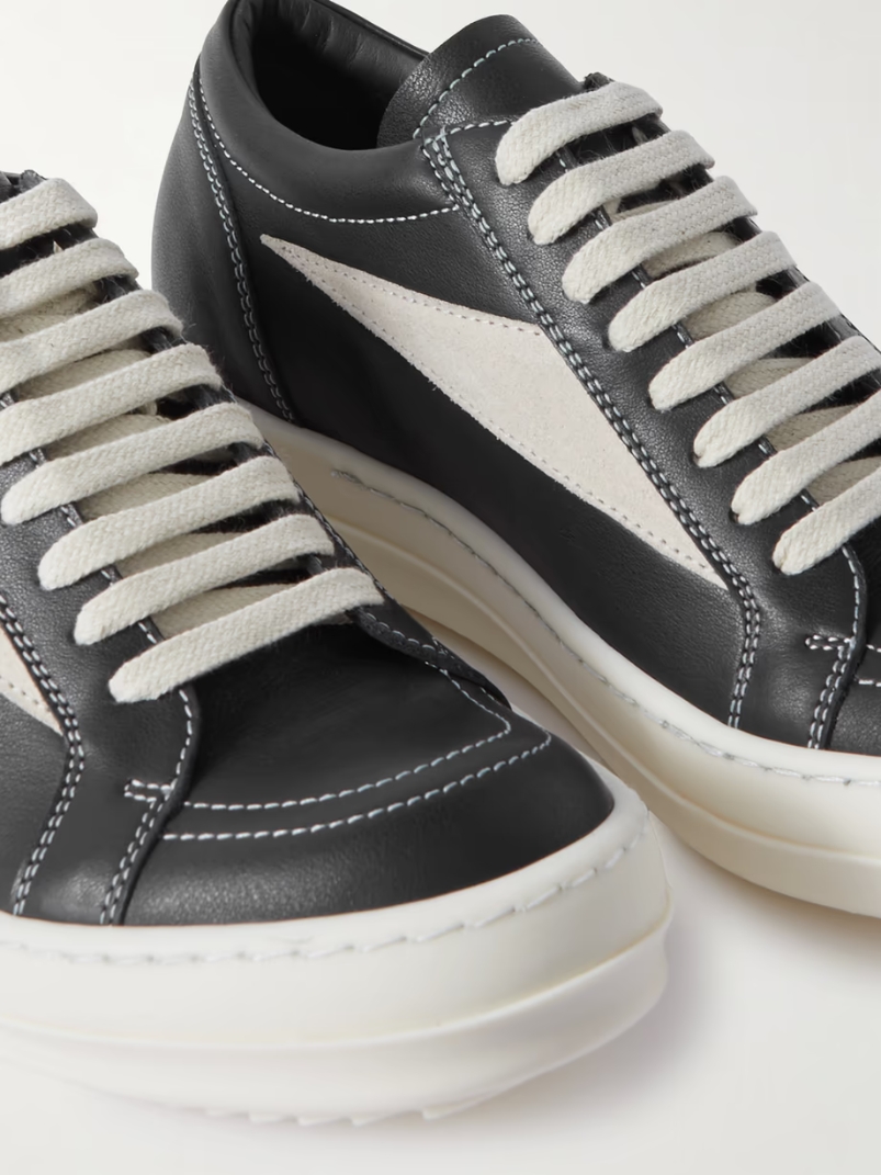 Vintage suede-trimmed leather sneakers